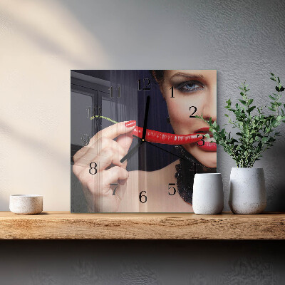 Square kitchen clock Chili pepper