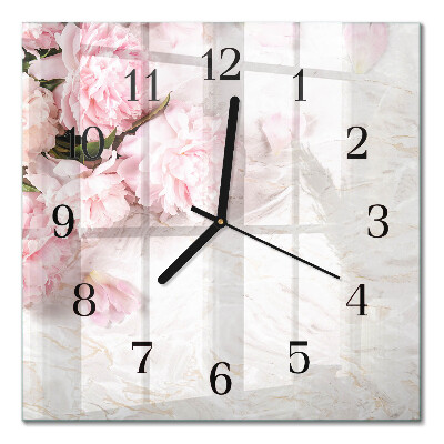 Glass clock square Flowers