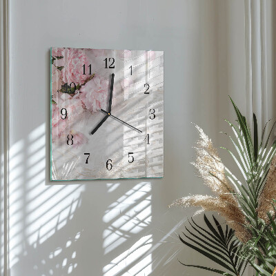 Glass clock square Flowers