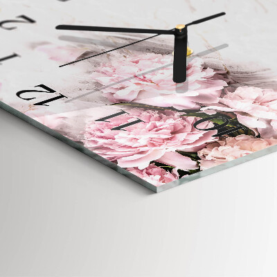 Glass clock square Flowers
