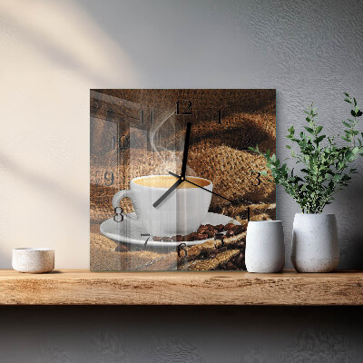 Glass clock square Coffee beans