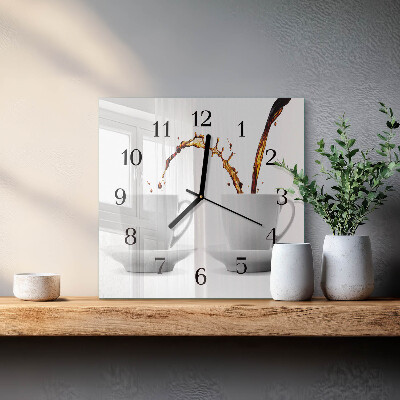 Glass clock square Cups of coffee