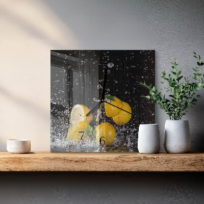 Glass clock square Lemons