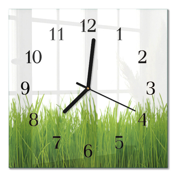 Glass clock square Grass