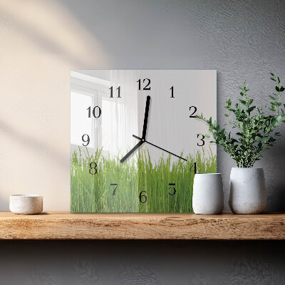 Glass clock square Grass