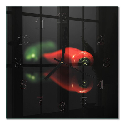 Glass wall clock square Pepper