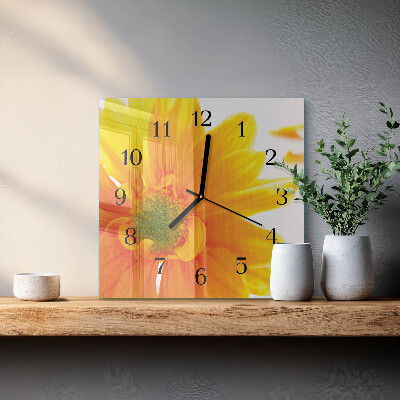 Glass clock square Flower