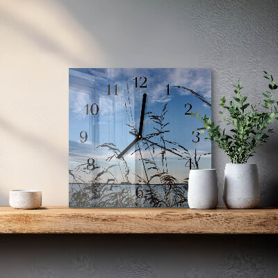 Glass wall clock square Grass