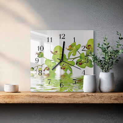 Glass clock square Orchid