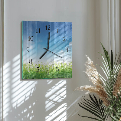 Glass wall clock square Grass