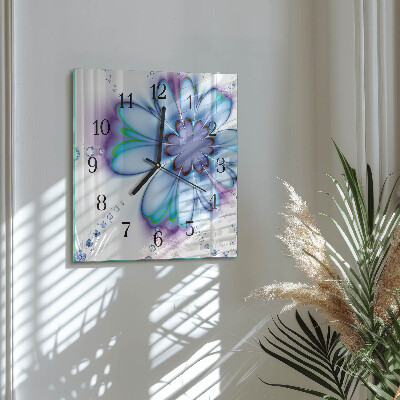 Glass wall clock square Flower
