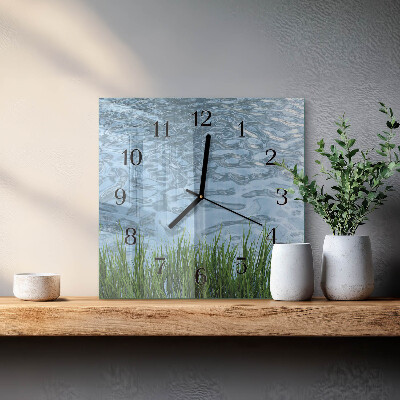 Glass clock square Grass water