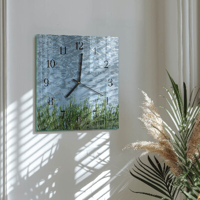 Glass clock square Grass water
