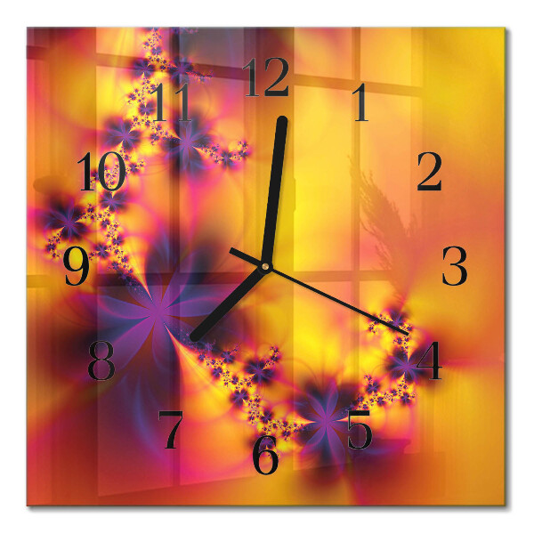 Glass clock square Flowers
