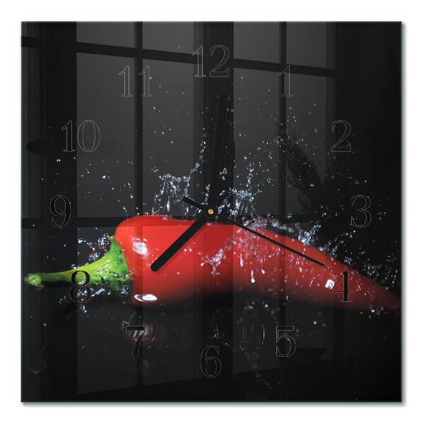 Glass wall clock square Chili peppers