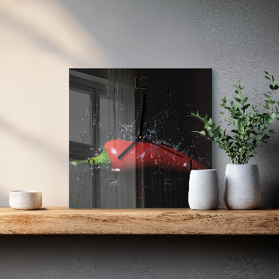 Glass wall clock square Chili peppers