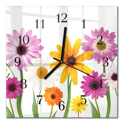 Glass clock square Flowers