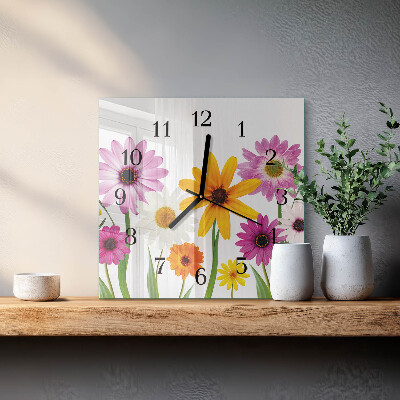 Glass clock square Flowers