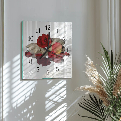 Square wall clock Bowl of roses