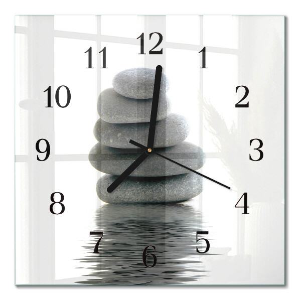 Glass wall clock square Stones