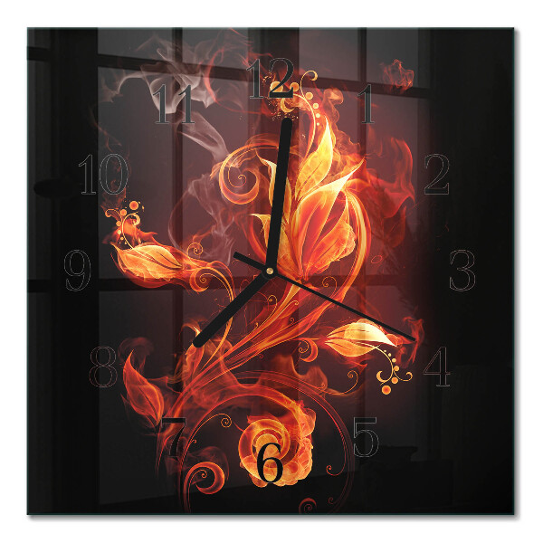Glass clock square Fire flower