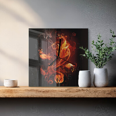 Glass clock square Fire flower