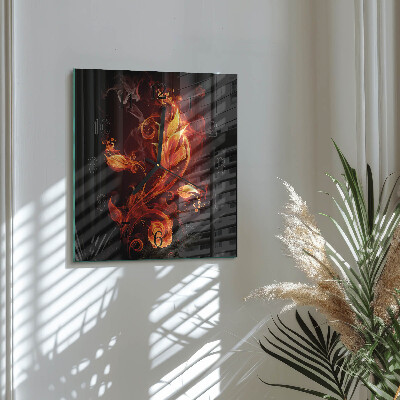 Glass clock square Fire flower