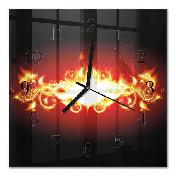 Square wall clock Fire flower