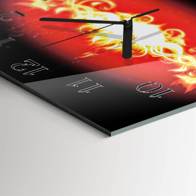 Square wall clock Fire flower