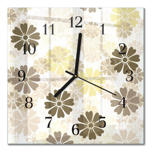 Glass wall clock square Floristic art