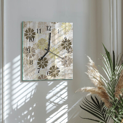 Glass wall clock square Floristic art