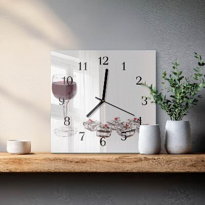 Glass clock square A glass of wine