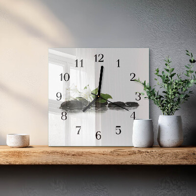 Glass wall clock square Zen stones