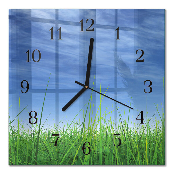 Glass clock square Grass