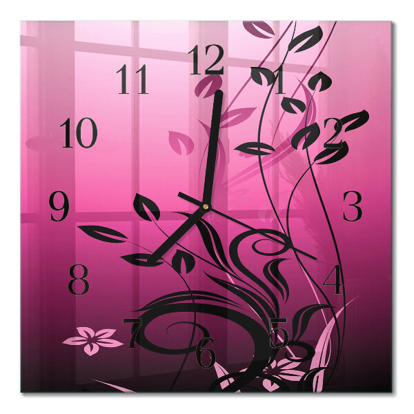 Glass wall clock square Floristic art