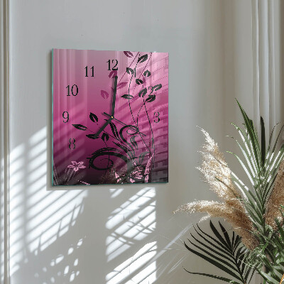 Glass wall clock square Floristic art