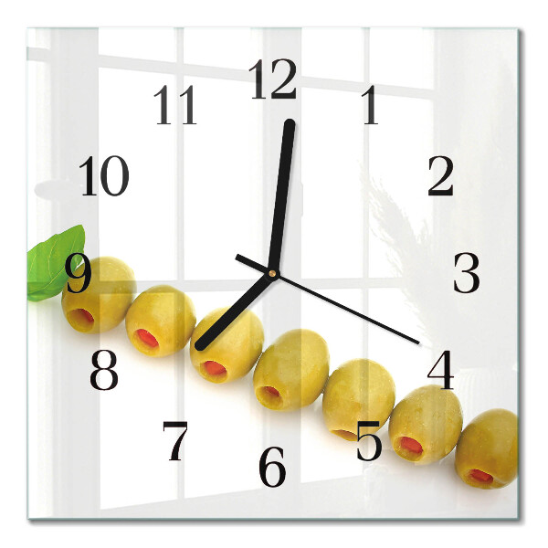 Glass wall clock square Olives