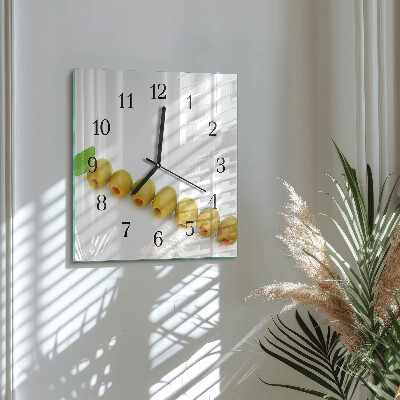 Glass wall clock square Olives