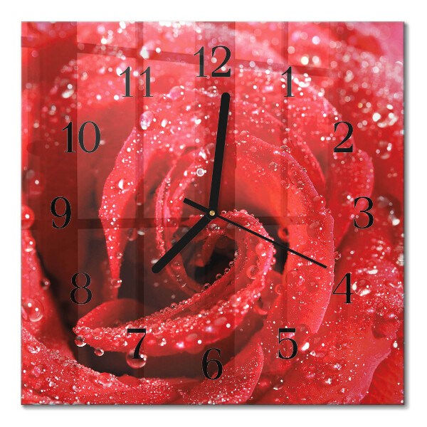 Glass wall clock square Rose