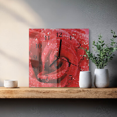Glass wall clock square Rose
