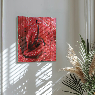 Glass wall clock square Rose