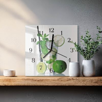 Glass wall clock square Lime and mint