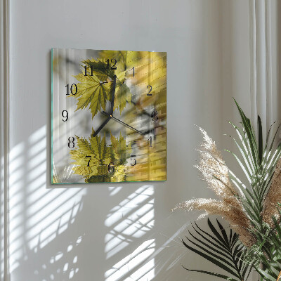 Glass clock square Maple leaf