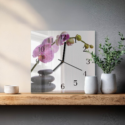 Glass wall clock square Orchid