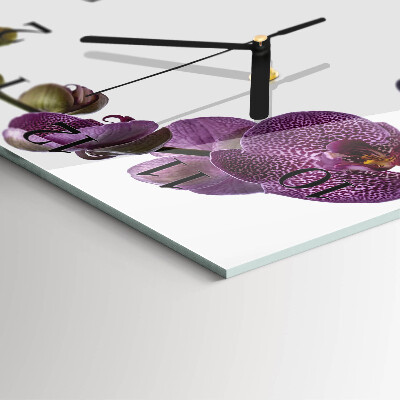 Glass wall clock square Orchid