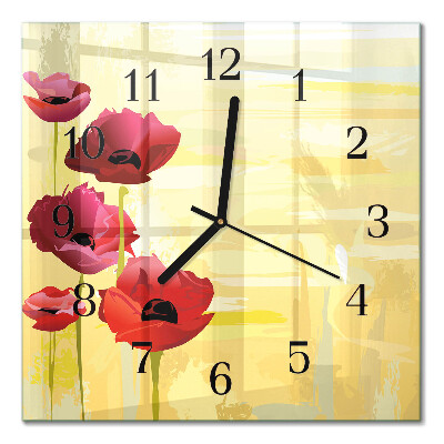 Glass clock square Poppies