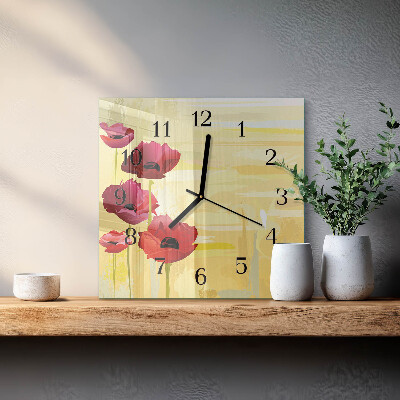 Glass clock square Poppies