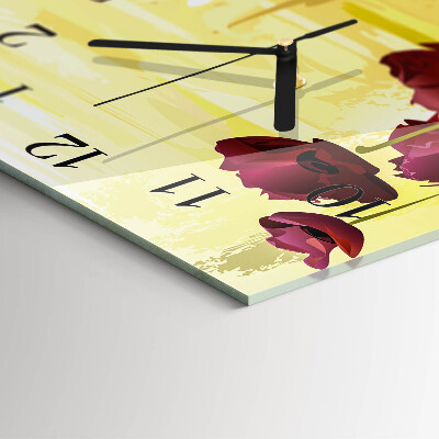 Glass clock square Poppies
