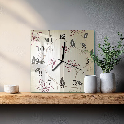 Square wall clock Floristic art