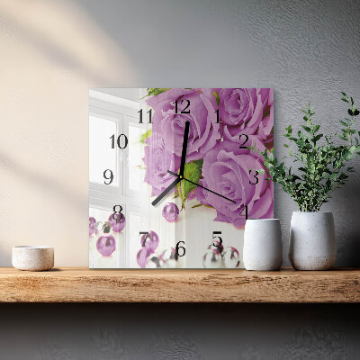 Square kitchen clock Roses